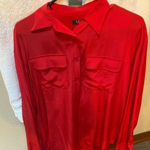 Ralph Lauren Button Down Long-Sleeve 100% Silk Blouse Medium Red